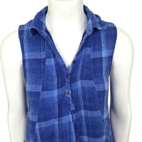 Isabella Sinclair Anthropologie Linen Plaid Shirt Dress Womens Small Blue - Picture 3 of 10